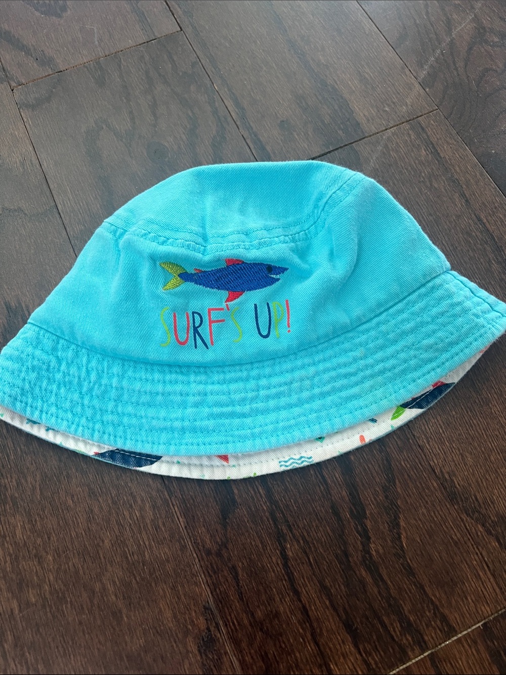 Kids Turquoise 'Surf's Up!' Embroidered Bucket Hat